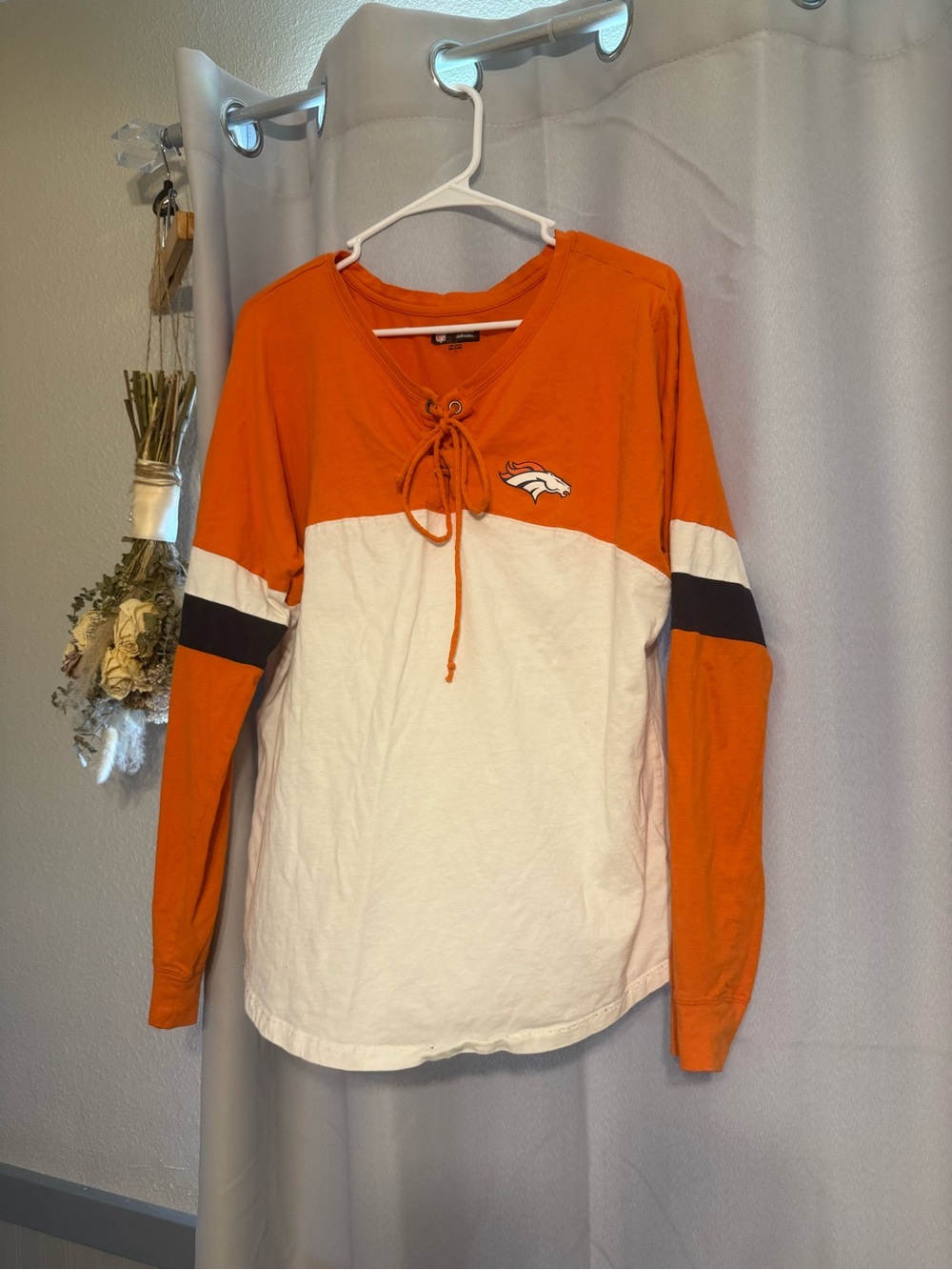 NFL Denver Broncos Orange White Lace-Up Long Sleeve Top
